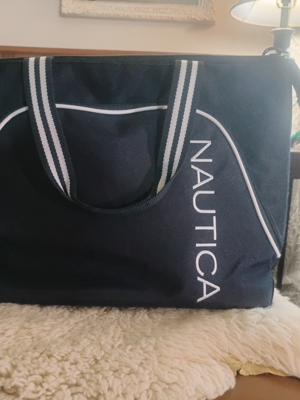 Nautica Navy Duffel Bag with White Trim